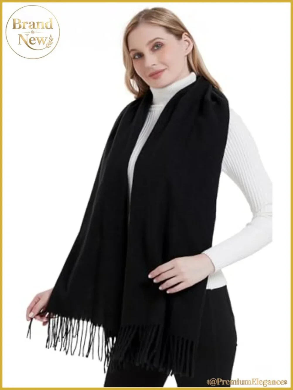 Oversized Winter Scarf with Tassels Soft Polyester Viscose Pashmina Shawl Wrap